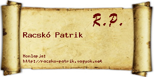Racskó Patrik névjegykártya